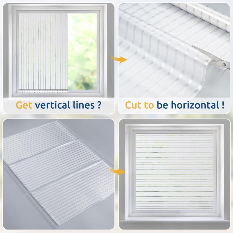 rabbitgoo Window Privacy Film, Frosted Glass Privacy Film, Window Frosting Cling for Glass, Non Adhesive Static Cling Front Door Covring, Anti-UV Reeded Blinds Sticker, Striped Pattern, 17.5" x 157.4" - Image 4